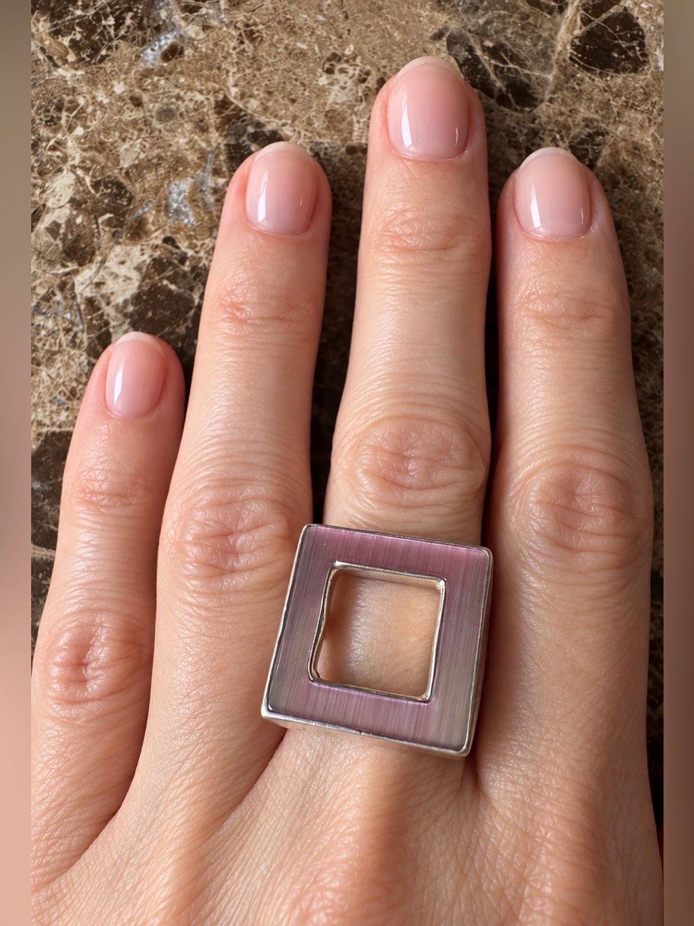 Karibou 925 Sterling Silver Pink Mother of Pearl Modernist Ring Size 6